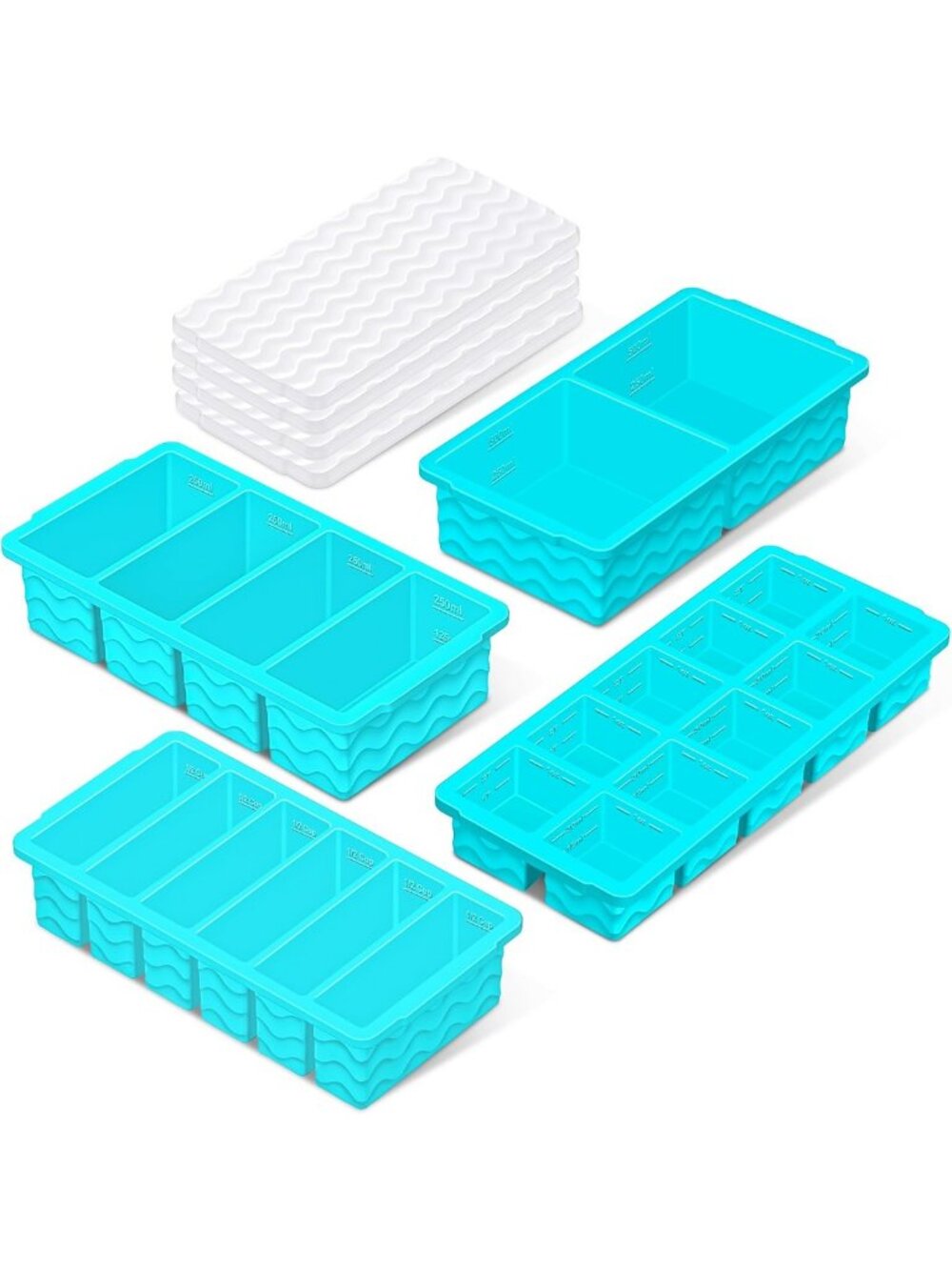 Stackable Silicone Freezer Trays with Lid - 4-Pack Meal Prep Containers for